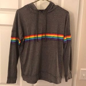 Rainbow stripe gray hoodie
